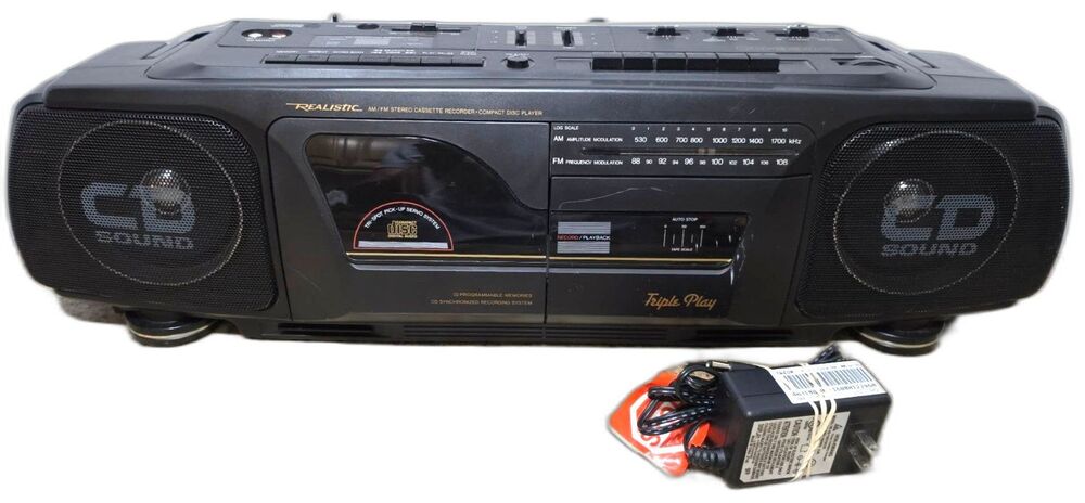 Vintage Realistic AM/FM Stereo Cassette Recorder Boombox With A CD Player Works